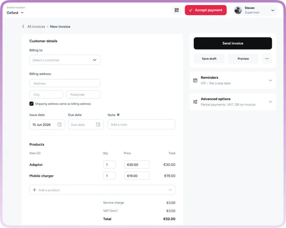 Invoices in the Atoa dashboard