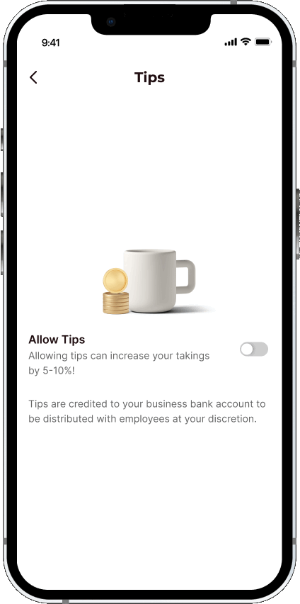 Animated guide showing how to enable tips on the Atoa app