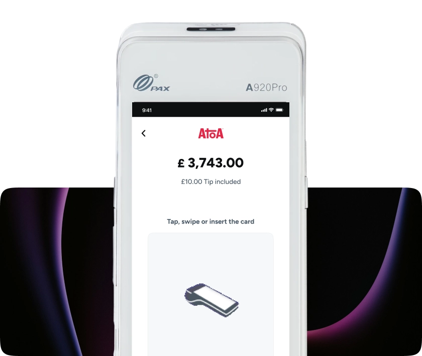 Atoa card payment terminal accepting contactless payments