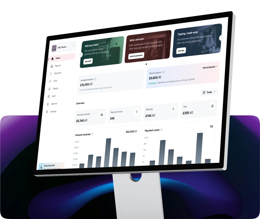 Customer tapping card on Atoa payment terminal