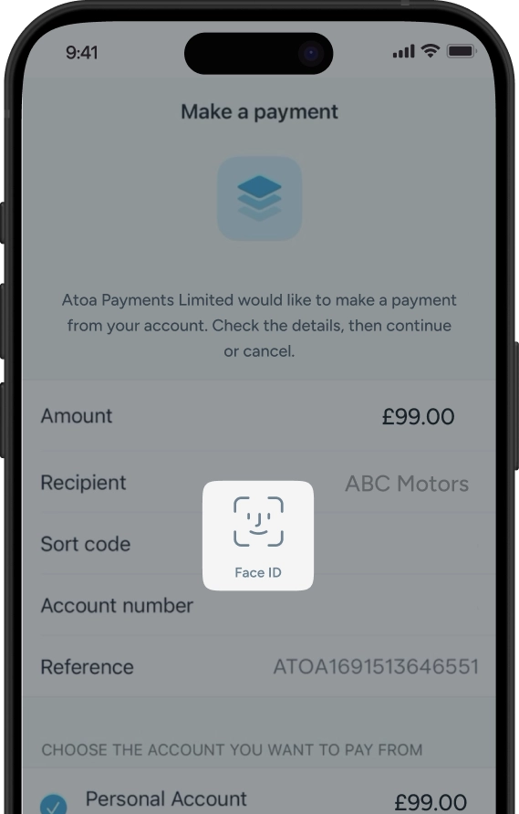 Customer approving an Atoa payment in their banking app
