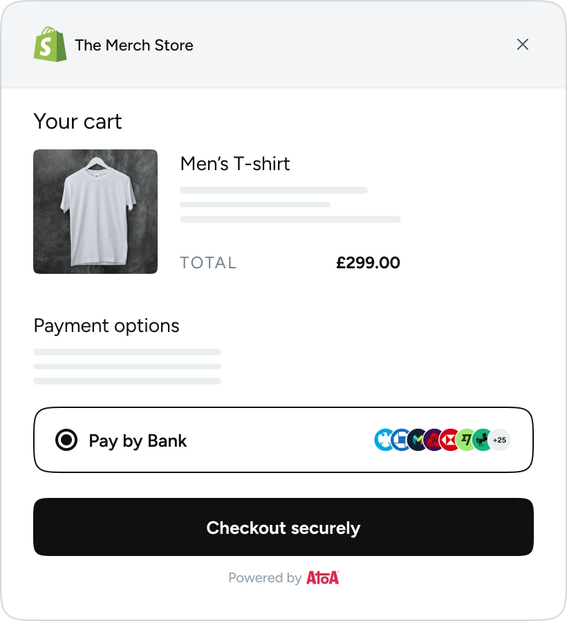 Customer choosing Pay by Bank at Shopify checkout