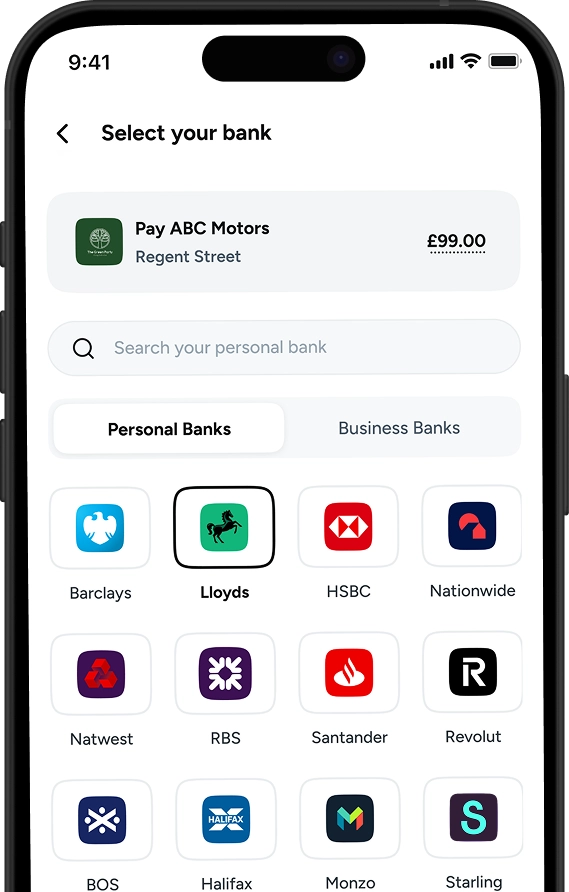 Customer selecting Pay by Bank as their payment method